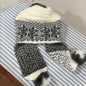 Cozy gray and White Knit hat with ear covers